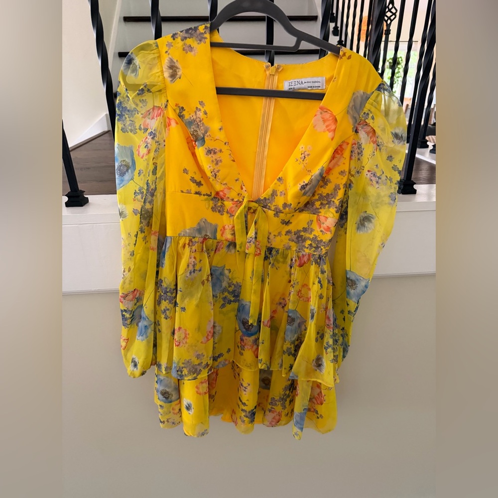 Mac Duggal Floral Yellow Tie-Front Dress size 2